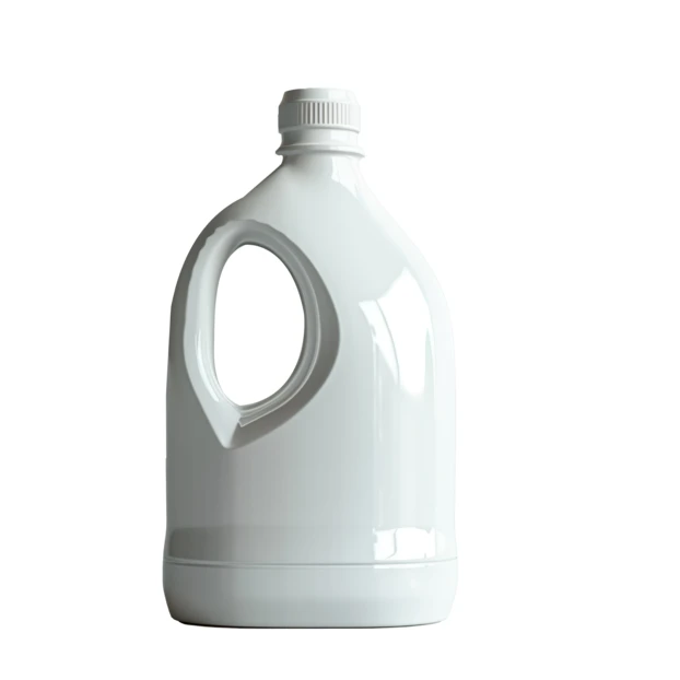 Blank white plastic detergent or bleach bottle with handle