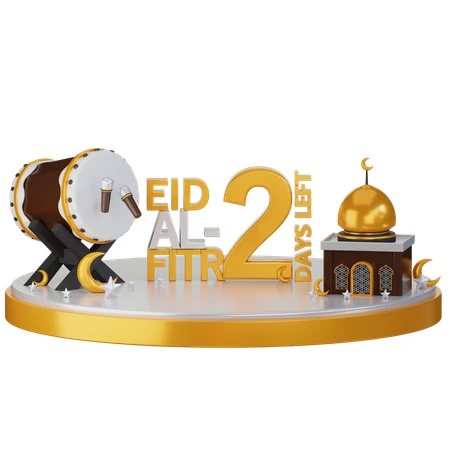Eid Al-Fitr 2 Days Left Countdown Drum Mosque