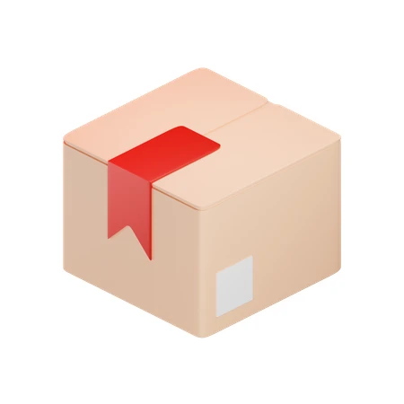 Isometric 3D cardboard delivery box with red seal