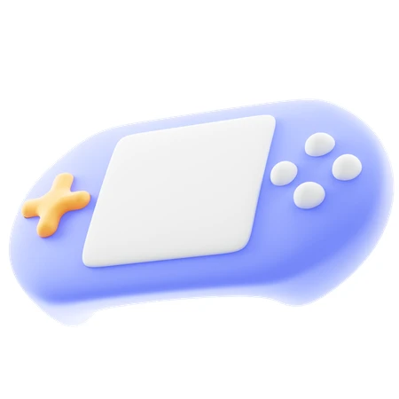 3D blue handheld game console icon on white background