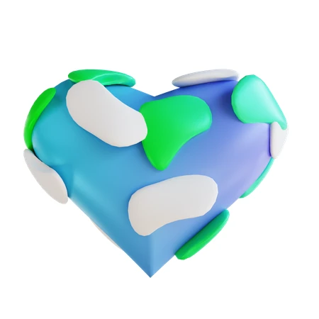 3D heart shaped planet Earth with continents and clouds