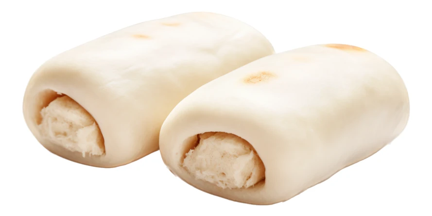 Two stuffed steamed buns isolated on white background