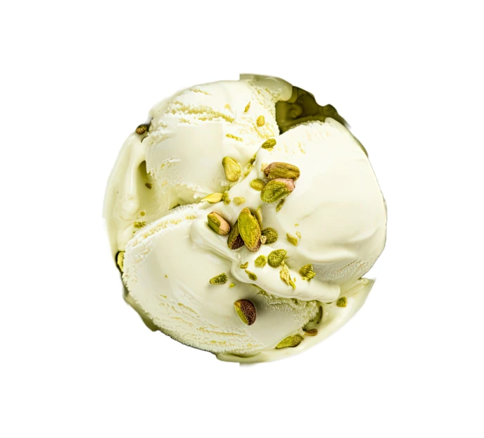 Pistachio ice cream scoop with nuts isolated on white