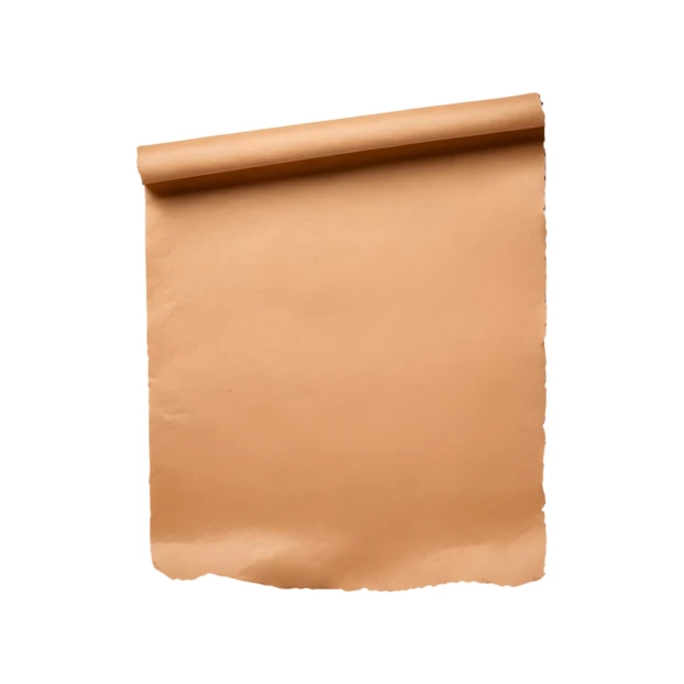 Blank aged parchment paper scroll isolated on white background