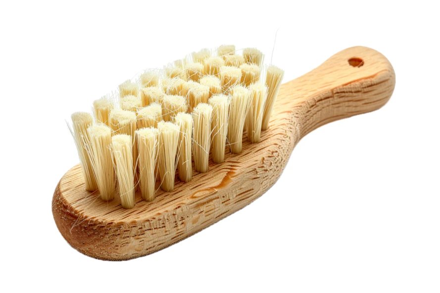Small wooden brush with soft bristles on white background
