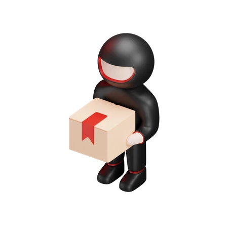 3D delivery courier character holding a cardboard box