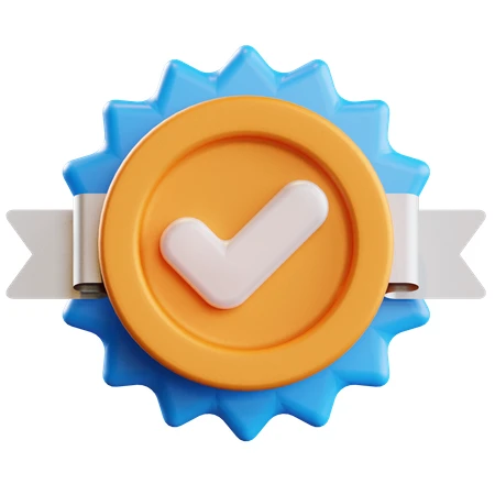 3D quality badge icon with checkmark and ribbon