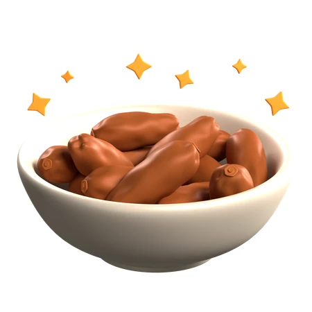 3D illustration of a bowl of dates for Ramadan