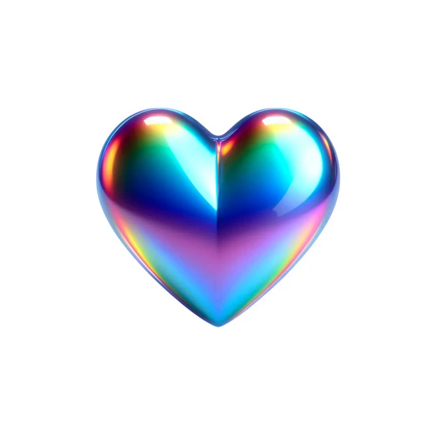 Glossy 3D iridescent rainbow heart isolated on white background