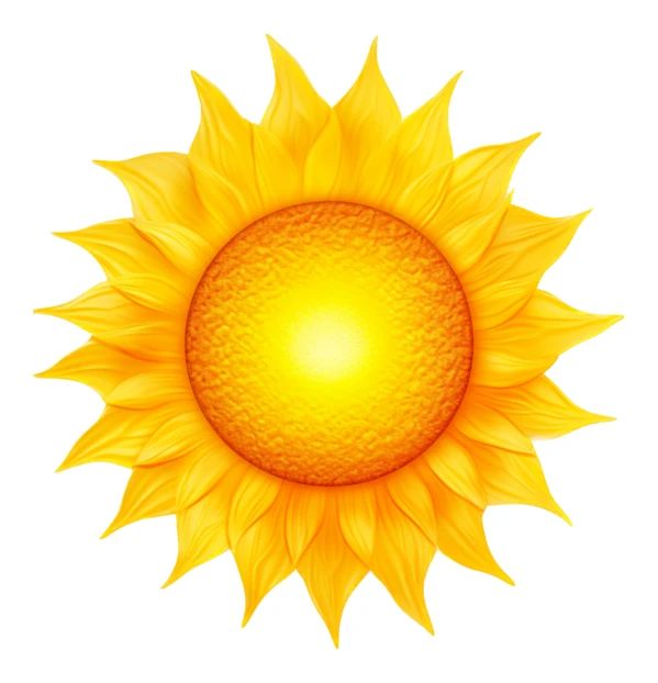 Stylized yellow sun illustration isolated on white background
