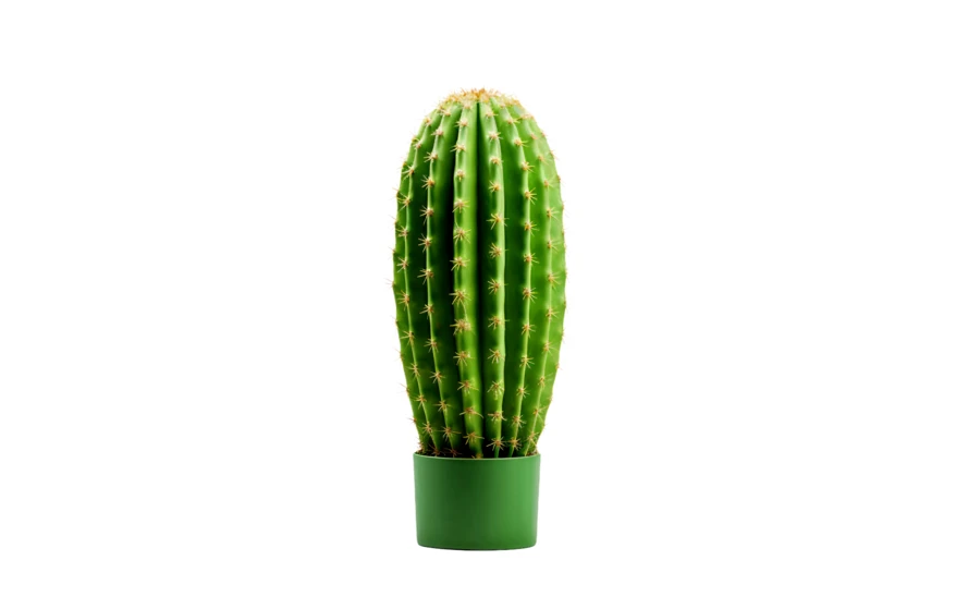 Single green cactus in a small pot isolated on white