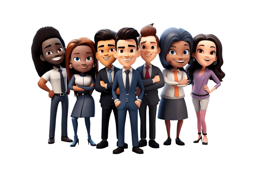 Diverse group of professional business team characters 3D illustration