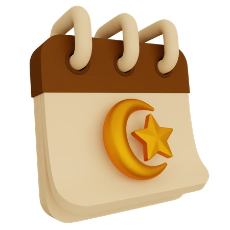 Brown Calendar with Crescent Moon 3D Icon