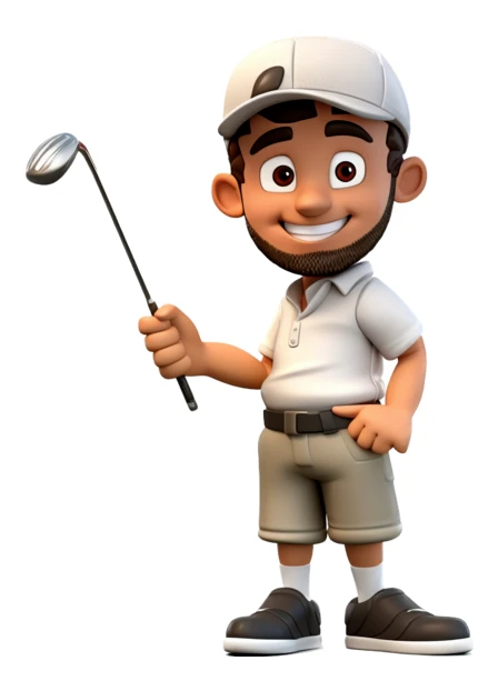 3D cartoon male golfer holding a club