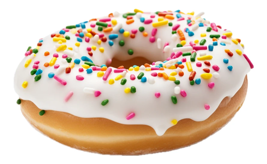 Glazed donut with white icing and sprinkles isolated on white