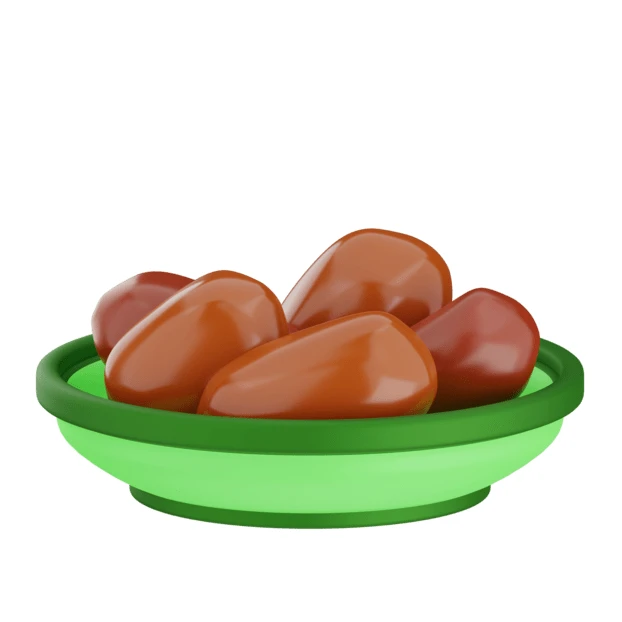 3D illustration of fresh dates in a green bowl