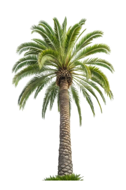 Single date palm tree isolated on white background