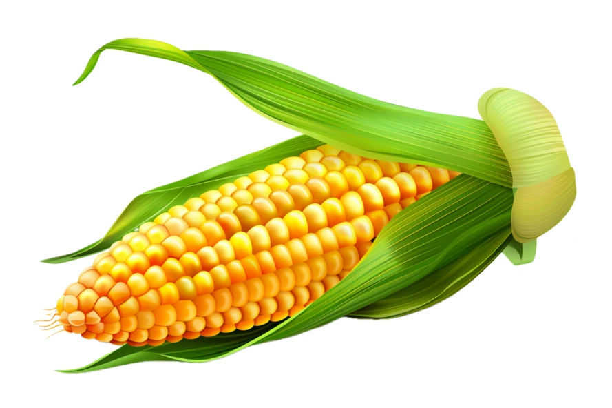 Fresh yellow corn cob with green husk isolated on white