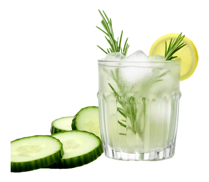 Refreshing cucumber cocktail with rosemary and lemon isolated