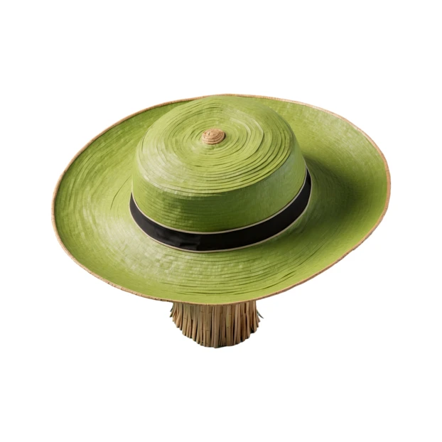 Green straw boater hat with black band isolated