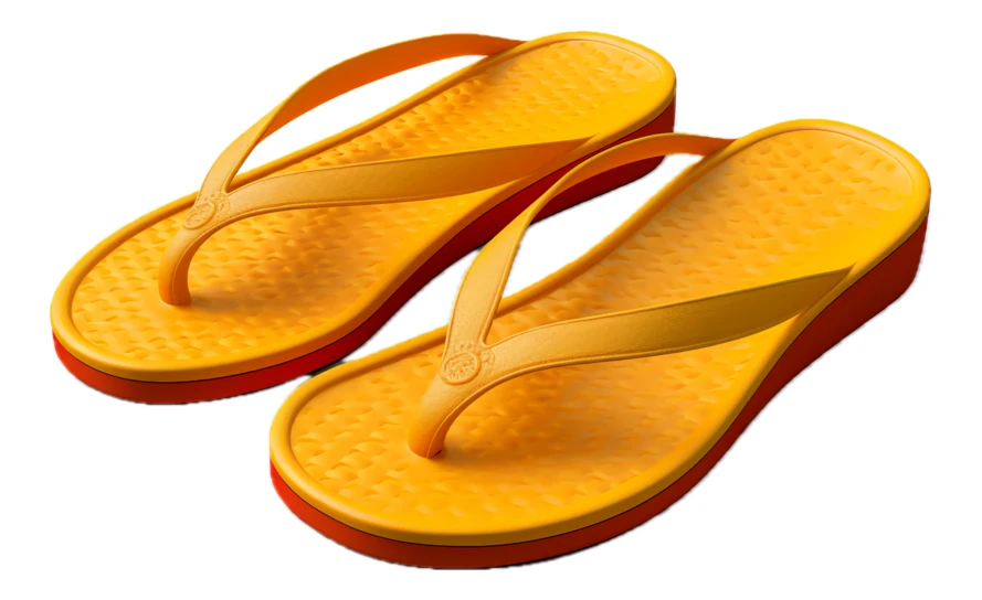 Pair of bright orange flip flops on white background