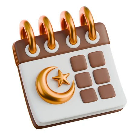 3D Islamic calendar icon with crescent moon and star