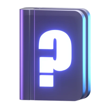 3D purple book icon with glowing question mark