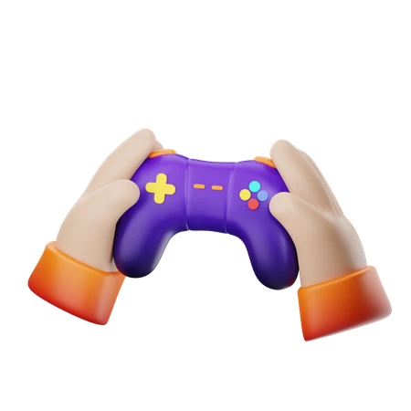 3D illustration of hands holding a purple game controller