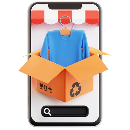 3D illustration of online fashion shopping on mobile phone