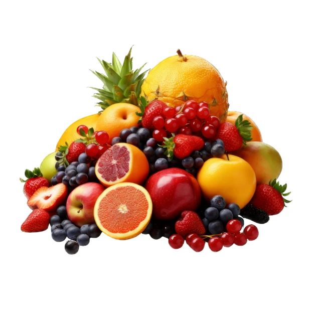 Assortment of fresh fruits and berries isolated on white