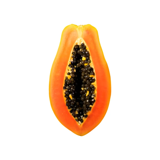 Cross section of a ripe papaya isolated on white background
