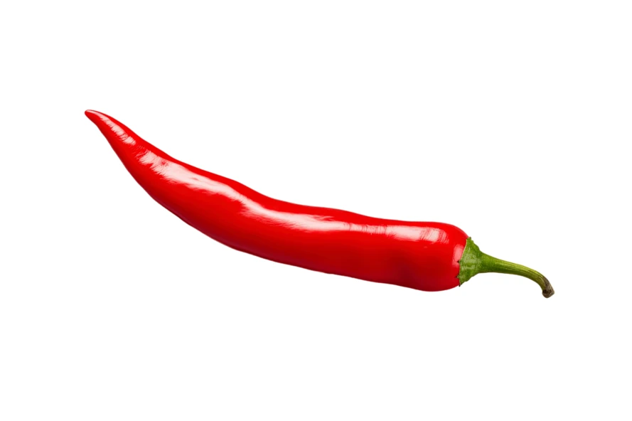 Single red chili pepper isolated on white background