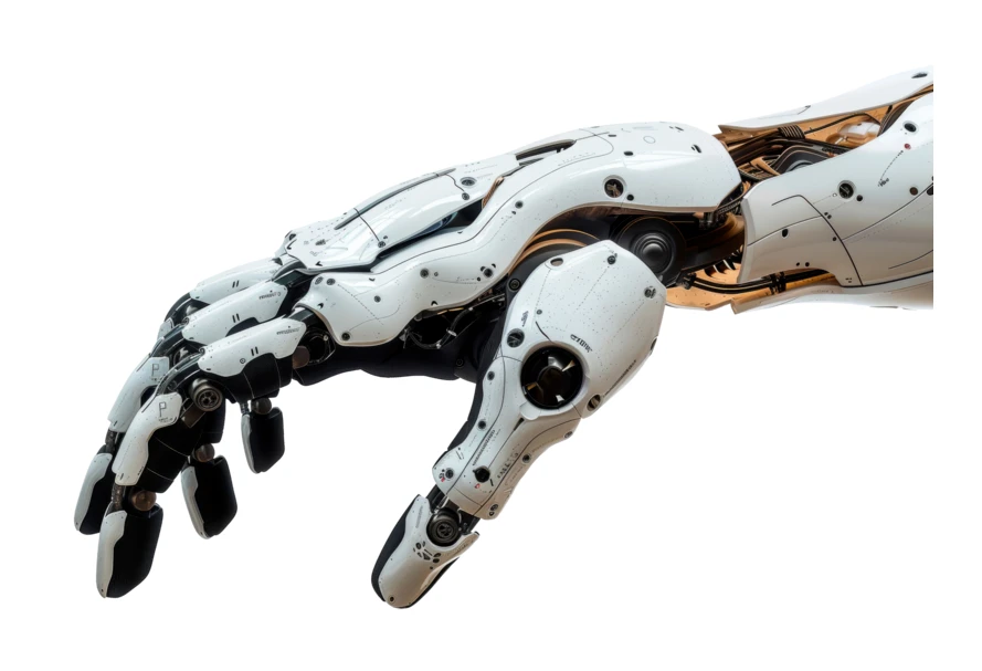 Futuristic robotic hand isolated on white background