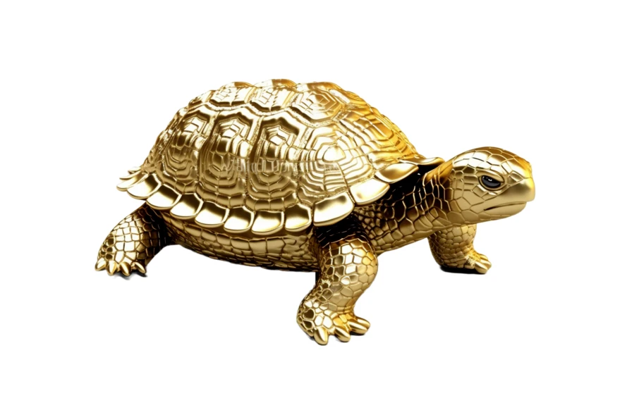 Golden tortoise figurine isolated on white background