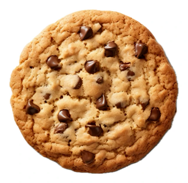 Single chocolate chip cookie isolated on white background