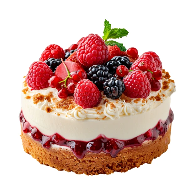 Fresh mixed berry cheesecake isolated on white background
