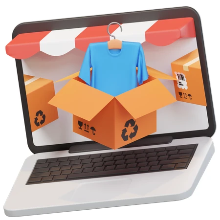 3D online shopping concept with clothes and delivery boxes