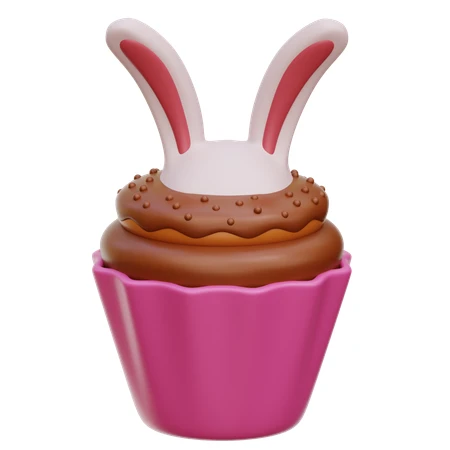 3D chocolate cupcake with bunny ears in pink cup