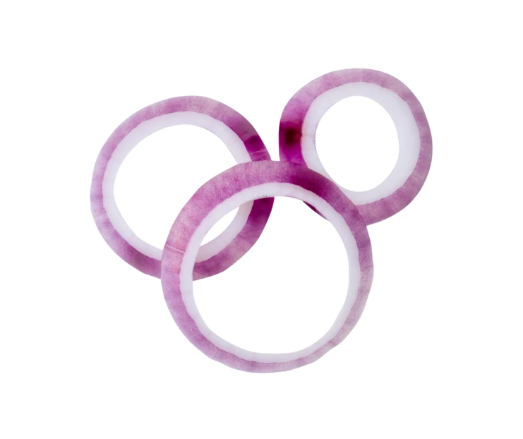 Fresh red onion rings isolated on white background
