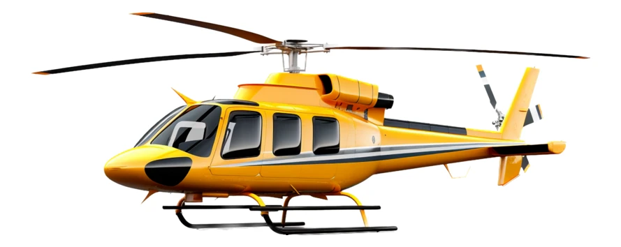 Yellow modern helicopter isolated on white background