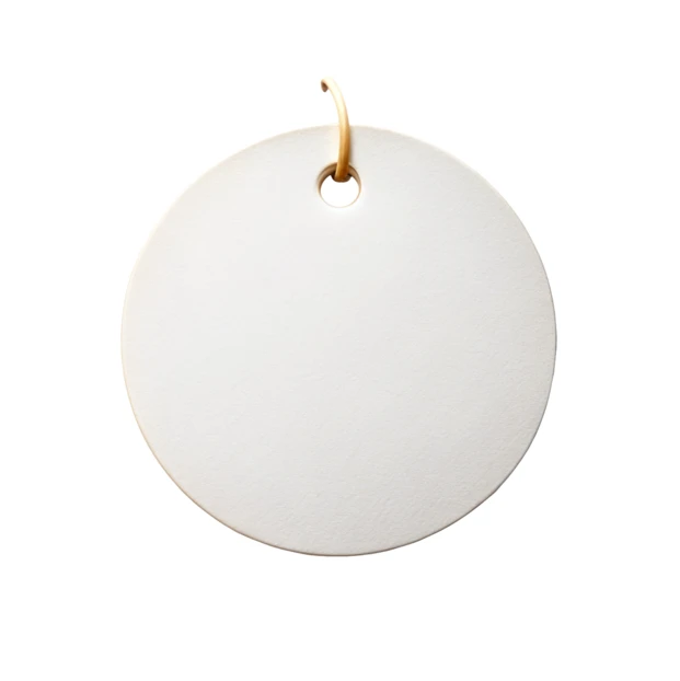 Blank white round ceramic tag ornament isolated on white background