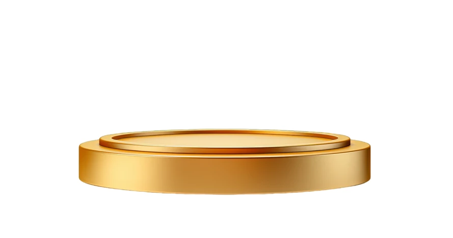 Empty golden circular podium isolated on white background
