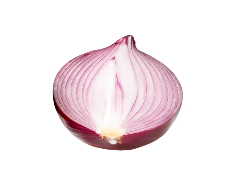 Half of a fresh red onion isolated on white background