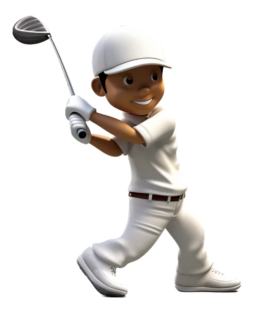 3D cartoon male golfer swinging a golf club isolated
