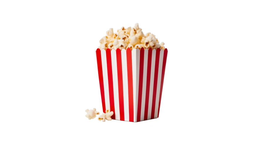 Fresh popcorn in a classic red and white striped box