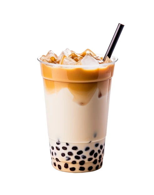 Brown sugar bubble milk tea with ice isolated on white