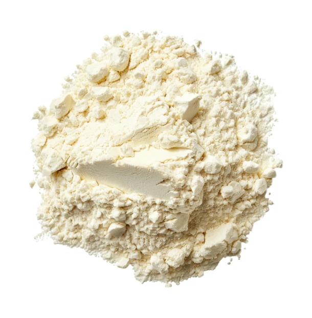Pile of white wheat flour isolated on white background