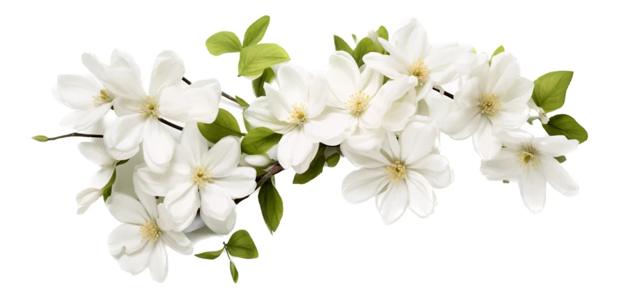 White magnolia blossoms on branch isolated on white background