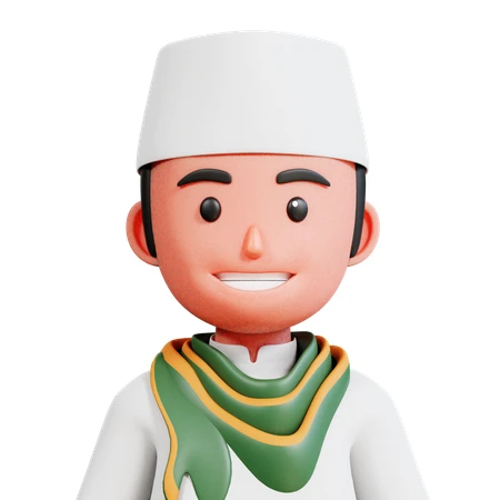3D illustration of a smiling young Muslim man in traditional dress
