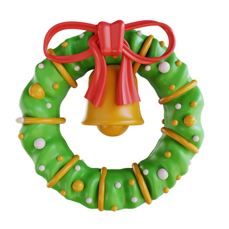 3D render of a Christmas wreath with a golden bell